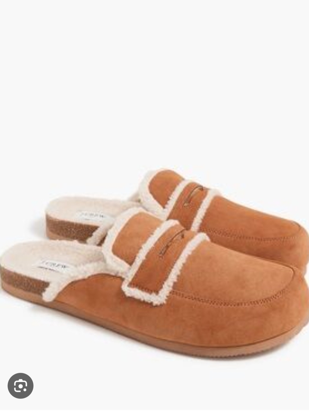 J. Crew Suede-Look Tan Sherpa-Trim Slip-On Clogs